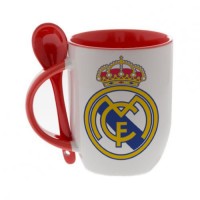 Кружка красная, с ложкой футбольного клуба Реал Мадрид