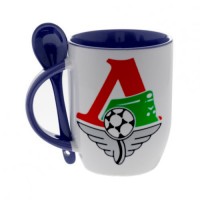 Кружка синяя, с ложкой футбольного клуба Локомотив