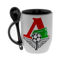 Кружка черная, с ложкой футбольного клуба Локомотив