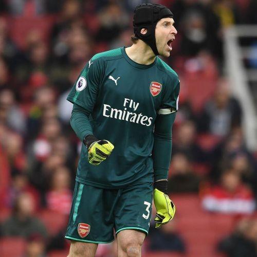 Man set goleiro de futebol do clube Arsenal Londres Petr Cech 2017/2018 Inicio (set: T-shirt + calções + meias)