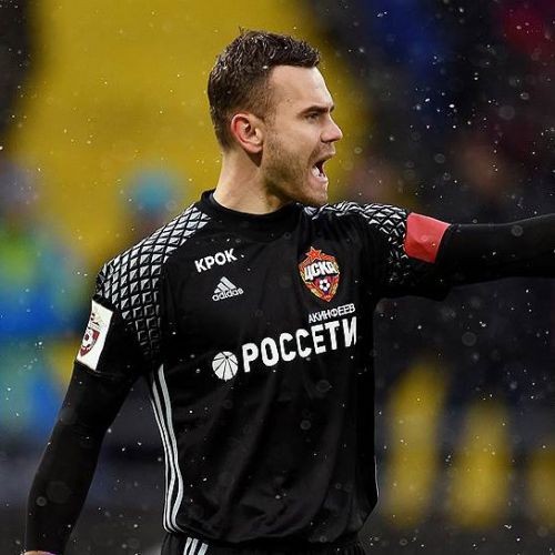 Goleiro de t-shirt masculino para o clube de futebol do CSKA Igor Akinfeev 2016/2017 Convidado