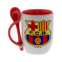 Кружка красная, с ложкой футбольного клуба Барселона