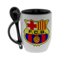 Кружка черная, с ложкой футбольного клуба Барселона